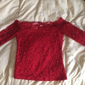 Red Off-the-Shoulder Lace Shirt